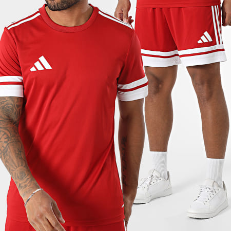 Adidas Sportswear - Ensemble Tee Shirt Et Short Jogging A Bandes SQUA25 Jersey JE2601 JE7745 Rouge Blanc